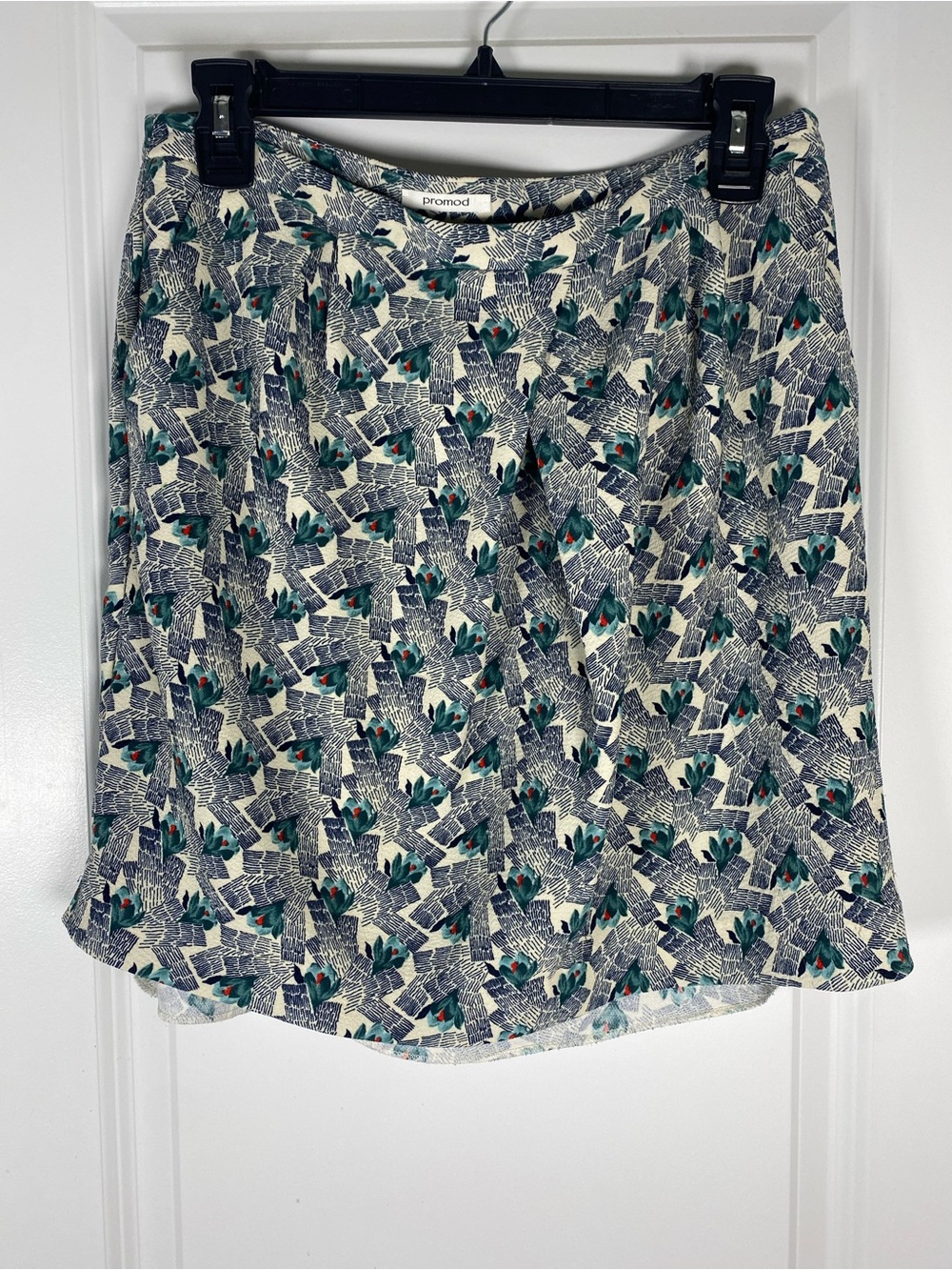 Promod Cream A-Line Skirt with Navy and Teal Floral Print